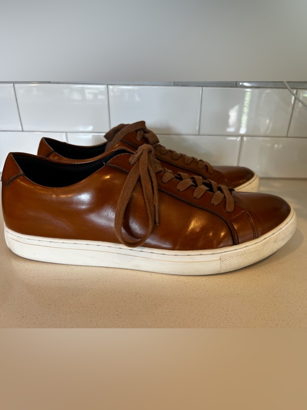 Alfani Men's Brown Leather Low-Top Sneakers - Casual Lace-Up